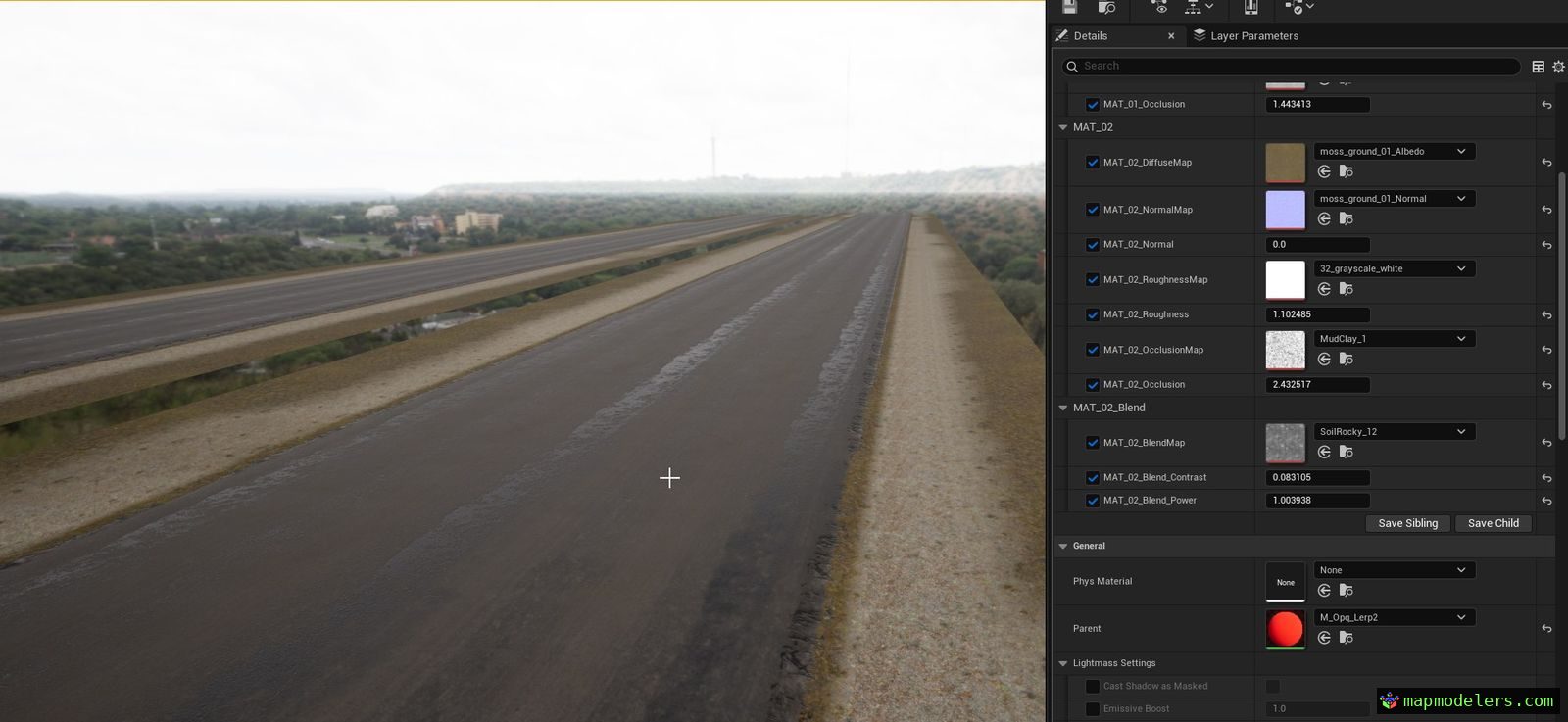 Blended PBR layers on a road